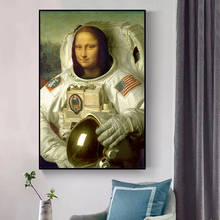 Impresiones en lienzo de arte divertido, Mona Lisa, el astronauta, Arte abstracto de pared, carteles e impresiones, Cuadros para decoración de sala de estar 2024 - compra barato