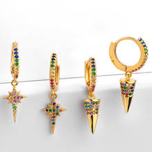 Серьги-подвески с цветным цирконом, круглые украшения в форме звезды, шила, металлические медные пули, бижутерия для женщин 2024 - купить недорого