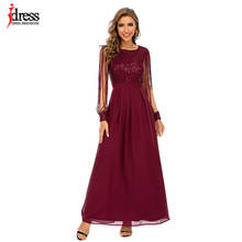 iDress Elegant Women Wine Red Evening Party Dress Sexy Chiffon Patchwork Sequin Long Maxi Charm Gown Floor Length Party Vestidos 2024 - buy cheap