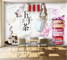 Papel tapiz 3d personalizado, murales de ladrillo con personalidad, té de la tarde, macarrones de belleza pintados a mano, herramientas, mural de Hotel, papel tapiz 3d 2024 - compra barato