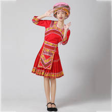 Asia Traditional Women Hmong Miao clothing ethnic costume Retro red Ceremony Dress festival stage performance wear 2024 - buy cheap