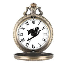 Relógio de bolso tema fada anime japonês, relógio de quartzo com pingente de contas romanas, mostrador redondo, colar de bronze, presente 2024 - compre barato