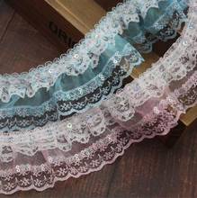 5Y-10Yard/Lot 5.5CM Double Layer Sequins DIY Pleated Lace Trim Baby Doll Clothes Wedding Dress Cuff Fabric Accessory 2024 - buy cheap