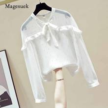 Blusas de manga longa femininas da moda, elegantes, outono 2020, com babados, laço, camisa para mulheres, camisas brancas de chiffon 11149 2024 - compre barato