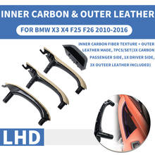 Lhd-acabamento interior para porta automotiva, de fibra de carbono, bege, para mão esquerda, com conjunto completo de couro, para bmw x3, x4, f25, f26 2024 - compre barato