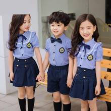 Uniforme escolar japonês coreano de algodão para crianças, camisa azul marinho, saia e shorts, conjunto de gravata roupas para estudantes 2024 - compre barato