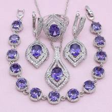 New Arrivals Silver Color  Jewelry Sets For Women Wedding Gift Purple White Crystal Personalized Earrings Bracelet Necklace Ring 2024 - buy cheap