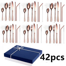 42pcs fork spoon knife set Eco tableware sets Mirror dinnerware dinner sets 18/10 stainless steel cutlery set Dropshipping 2024 - buy cheap