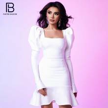 PB Trendy Mini Dress Ruffles Design Puff Sleeves Square Collar Celebrity Party Club Bandage Vestido Free Shipping 2024 - buy cheap