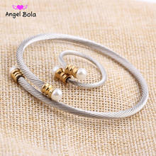 Conjunto de brazalete de acero inoxidable para mujer, joyería informal, brazalete dorado de calidad, Cable elástico, pulsera bonita 2024 - compra barato