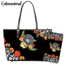 Coloranimal Brand Design Samoa Polynesian Flower Printing Ladies Handbag PU Leather Big Shoulder Bag Women 2Pcs Tote Bag&Purse 2024 - buy cheap