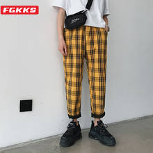 FGKKS-pantalones de calle a cuadros para hombre, ropa informal para correr, Pantalones rectos de talla grande, Hip Hop, Harem, 2021 2024 - compra barato