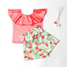 Infant Kids Baby Girl Clothes Sets Lotus Leaf Collar Tops + Flamingo Pants Summer Clothes 2-7Y 2024 - buy cheap