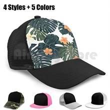 Flor tropical boné de beisebol diy malha hip hop ajustável tropical palmeira padrão selva flores folha floral verão exótico 2024 - compre barato