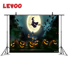 LEVOO-fondo fotográfico de vinilo para estudio fotográfico, telón de fondo con diseño de bruja, escoba, cuervos, calabazas, Luna, Halloween, utilería para sesión fotográfica 2024 - compra barato