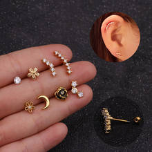 1PC Gold/Silver Color Flower Star Curved Bar Cartilage Stud Earring Conch Rook Tragus Daith Piercing Helix Ear Piercing Jewelry 2024 - buy cheap