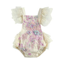 Macacão de princesa para bebês com estampa floral, 0 a 24 meses, manga plissada, costas nuas, com renda 2024 - compre barato