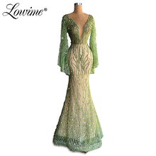 Custom Made Beaded Long Sleeves Mermaid Evening Dresses V Neck Dubai Formal Dress Party Gowns 2020 Muslim Prom Dresses Vestidos 2024 - buy cheap