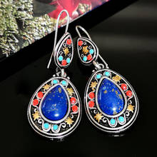 Vintage Colorful Natural Turquoises Lapis Lazuli Dangle Earrings Antique Red Stone Drop Earring Boho Fashion Jewelry 2021 2024 - buy cheap