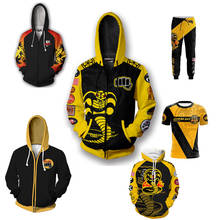 O karate miúdo pulôver casaco moletom cobra kai cosplay traje hoodies com zíper superior traje de halloween tops calças camiseta 2024 - compre barato