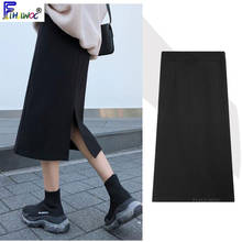 Winter Spring High Waist Midi Skirts Women Korea Style Design Clothes Black Split Velvet Skirt 1208 2024 - buy cheap