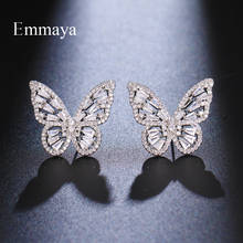 Emmaya brinco de forma de borboleta feminino e feminino, estilo oco, joia de zircônia nobre, ornamento de moda de festa 2024 - compre barato