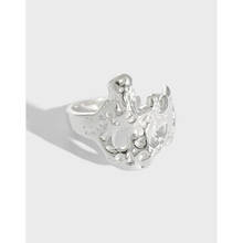 SHANICE-anillo abierto de Plata de Ley 925 con textura de lava oscura, conjunto de anillo ancho ajustable, joyería de fiesta, diseño de nicho 2024 - compra barato