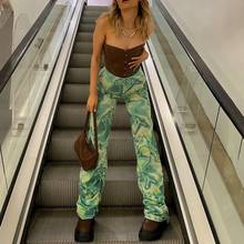 Women Stacked Wide Leg Pants Green Tie Dye Y2K Fashion Outfits Sweatpants Printed Vintage High Waist Girls Student Trousers 2024 - buy cheap