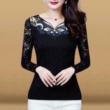 New Spring Autumn Style Casual Women Lace Blouses Long Sleeve Shirts Lady O-Neck Slim Black Lace Blusas Tops M-5XL 2024 - buy cheap