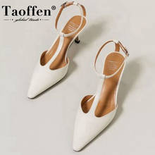 Taoffen-Sandalias de piel auténtica para mujer, zapatos de tacón alto fino con correa en T, punta estrecha, talla 34-39, 2021 2024 - compra barato