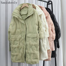 Sanishroly-abrigo largo de plumón de pato para mujer, chaqueta cálida blanca, Parka informal de gran tamaño, con letras finas, Tops S1084 2024 - compra barato