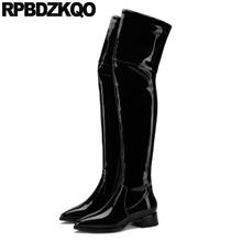 Genuine Leather Shoes Black Big Size Chunky Thigh High Boots For Plus Women Patent Long Winter Pointed Toe 12 44 Over The Knee 2024 - buy cheap