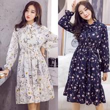 Dress Women Summer Fashion Pleated Dresses Women Bohemian Floral Print Dot Long Sleeve Chiffon Dress Bow Floral Club Party 2024 - buy cheap