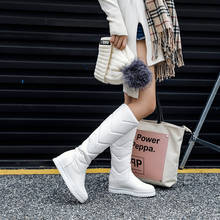 Bota cano longo com salto alto de neve feminina, calçado com pelúcia quente e confortável para mulheres, salto plano e plataforma longa, preto, rosa, branco, 2021 2024 - compre barato