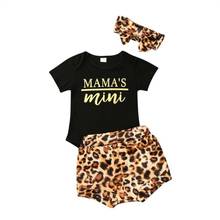 Летняя одежда с леопардовым принтом для новорожденных девочек, комбинезон, боди + шорты, штаны, спортивный костюм 2024 - купить недорого