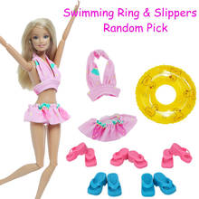 7 Pcs/Set = 1x Pink Swimwear + 1x Random Swimming Ring + 5x Random Slippers Shoes Accessories Clothes for Barbie Doll Toy 2024 - buy cheap