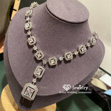 CC ожерелье Женская цепочка с подвеской свадебные аксессуары ювелирные изделия для женщин Серебряные геометрические кубические циркониевые Длинные ожерелья T186 2024 - купить недорого