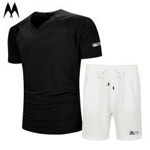 Summer Casual Tracksuit Men Fashion 2 Piece V-neck T Shirt + Shorts Solid Color Short Sets Outdoor Trend Short Sleeved Suit Men 2024 - buy cheap