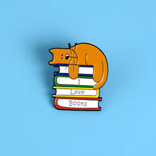 Eu amo livros esmalte pino dos desenhos animados engraçado gato bookworm leitor distintivo saco roupas lapela pino livro broche para amantes jóias atacado 2024 - compre barato