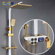 Digital Bathroom Shower Set White Gold Bathroom Faucet Quality ABS Rainfall Shower Head Brass Thermostatic Shower Mixer Set 2024 - buy cheap