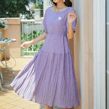 Casual Beach Vacation Dresses New Women Midi Purple Dresses Summer 2021 Runway Elegant Korean Vintage Preppy Party Dresses 2024 - buy cheap