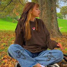 Осень Y2K, толстовки с капюшоном, женские толстовки с модным принтом; Пуловер с длинными рукавами коричневый свитшот в стиле 90-х в винтажном стиле; В Корейском стиле; Уличная одежда 2024 - купить недорого