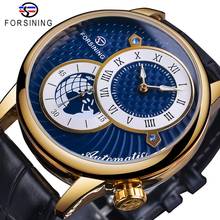 Forsining-relógio de pulso com mostrador azul para homens, relógio automático, à prova d'água, preto, couro genuíno, luminoso, mecânico, esportivo 2024 - compre barato