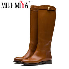 MILI-MIYA New Arrival Women Cow Leather Boots Knee-High Slip-On Solid Color Round Toe Square Heels Waterproof Plus Size 34-45 2024 - buy cheap