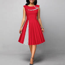 Missjoy 2021 vestido de verão feminino vintage colarinho peinternal rockabilly polka dot retalhos vintage a linha vestidos de festa balanço 2024 - compre barato