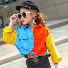 New Girls Fashion Shirt Big Children Spring Autumn Cotton Stitching Colorful Shirt Children Personality Clothing 3-11 Years 2024 - buy cheap