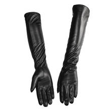 Bickmods New Women Fashion Long Genuine Leather Sheepskin Velvet Lining Black Button Style Gloves Keep Warm In Autumn And Winter 2024 - buy cheap