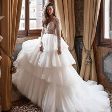Lindo vestido de noiva princesa, manga longa, vestidos de baile para casamento 2024 - compre barato
