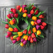 Guirnalda de tulipán Artificial para puerta delantera, decoración de pared, ventana y hogar, flores falsas, suministros para el hogar, 45cm de primavera 2024 - compra barato