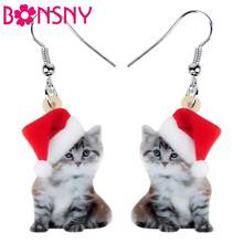 Bonsny Acrylic Christmas Sweet Anime Cat Kitten Earrings Drop Dangle Pets Gift Women Girl Teens Kids Festival Charms Decorations 2024 - buy cheap